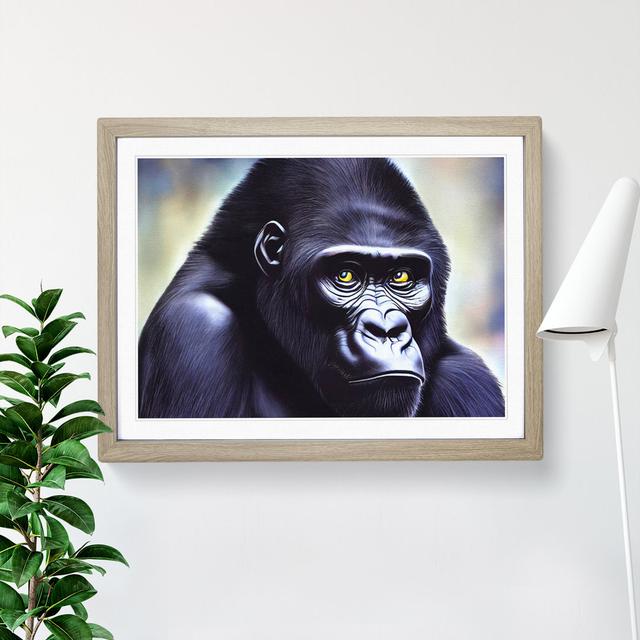 Face of a Gorilla - Picture Frame Painting Latitude Vive Frame Colour: Oak, Size: 46cm H x 64cm W x 2cm D on Productcaster.