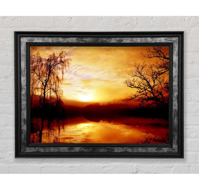 Golden Clouds Over The Lake - Single Picture Frame Art Prints Bright Star Size: 100cm H x 141.4cm W x 8cm D on Productcaster.