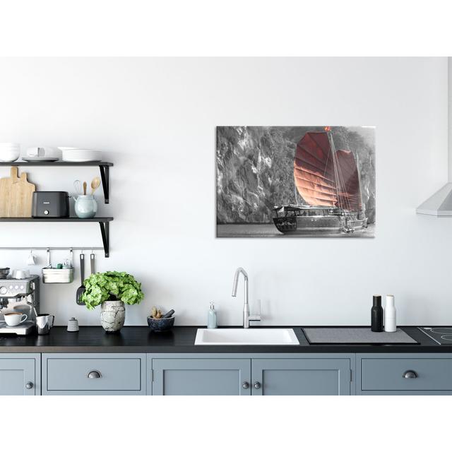 Sailing Ship By A Cliff - No Frame Print on Glass Longshore Tides Size: 70cm H x 100cm W x 0.4cm D on Productcaster.