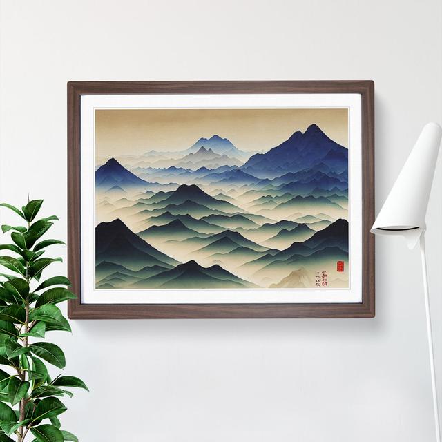 Watercolour Japanese Mountains Vol.1 - Single Picture Frame Print Alpen Home Frame Colour: Walnut, Size: 46cm H x 64cm W x 2cm D on Productcaster.