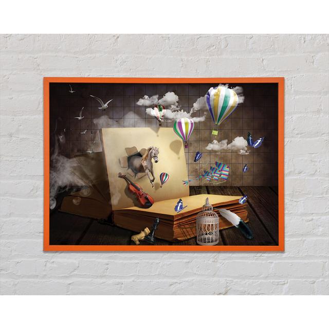 Its All In The Book Framed Print Wall Art Happy Larry Format: Orange Framed Paper, Size: 42cm H x 59.7cm W x 2cm D on Productcaster.