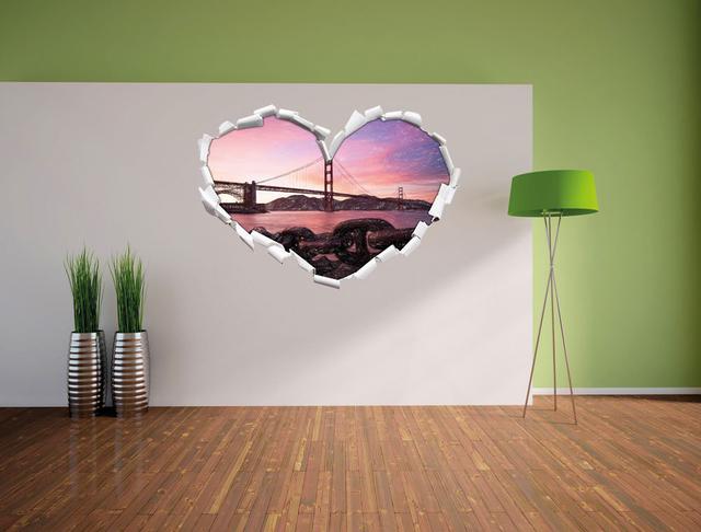 Wandtattoo Golden Gate Bridge im Sonnenuntergang mit Buntstift-Effekt East Urban Home Größe: 64,5 cm H x 92 cm B x 0,02 cm T on Productcaster.