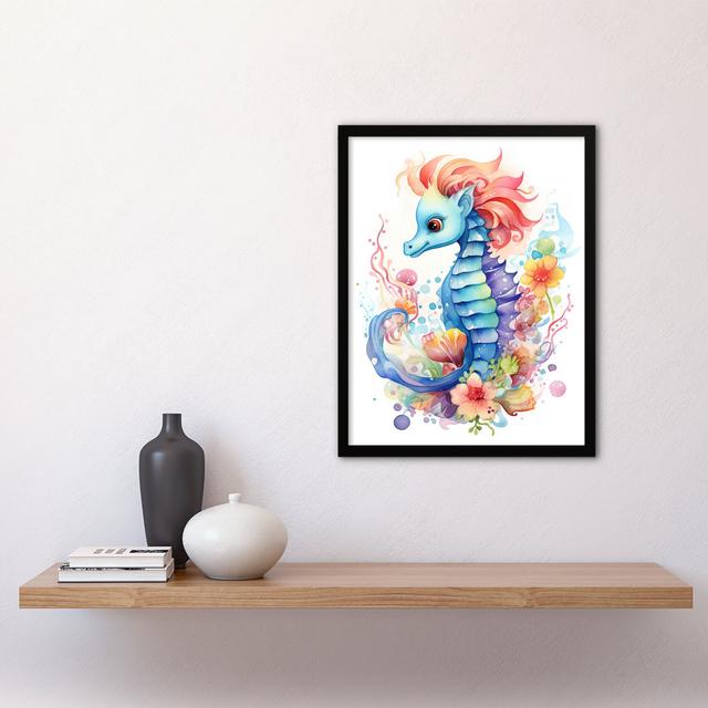 Cute Seahorse Watercolour Fun Kids Bedroom Nursery - Single Picture Frame Art Prints Maturi on Productcaster.