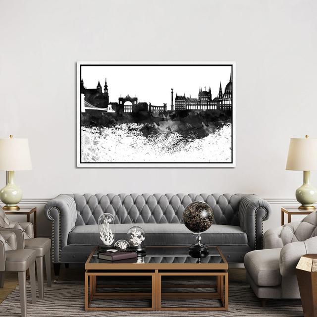 Budapest Black & White Drops Skyline by WallDecorAddict - Gallery-Wrapped Canvas Giclée on Canvas Corrigan Studio Format: White Floated Frame, Size: 1 on Productcaster.