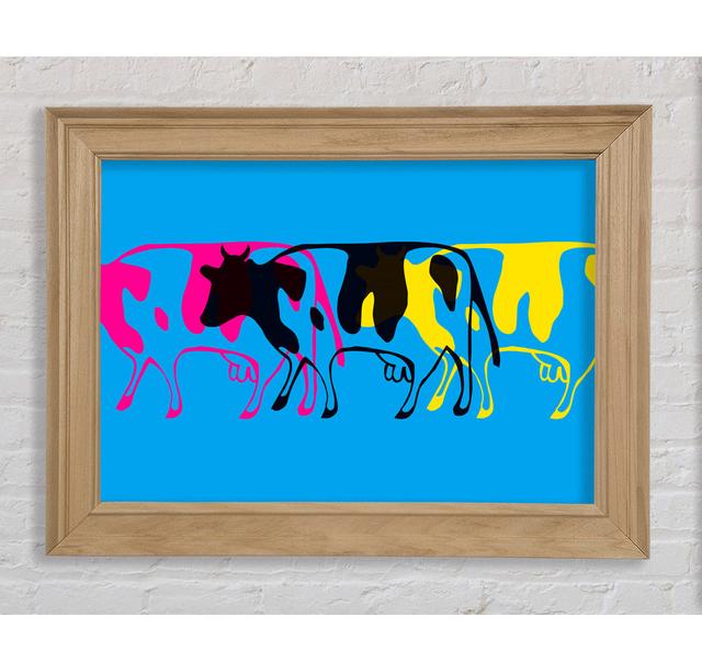 Pop Art Cows Framed Print August Grove Format: Natural Framed Paper, Size: 100cm H x 141.4cm W x 8cm D on Productcaster.