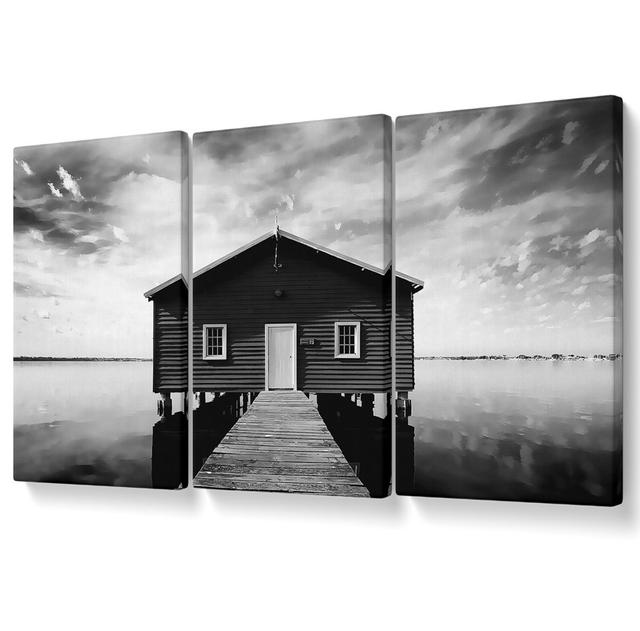 Water House B N W - 3 Piece Wrapped Canvas Graphic Art Ebern Designs Size: 121.9cm H x 243.8cm W on Productcaster.