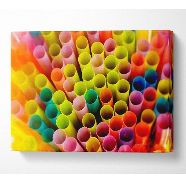 Bunte Strohhalme - Kunstdrucke auf Leinwand 17 Stories Größe: 101,6 cm H x 142,2 cm B x 10 cm T on Productcaster.