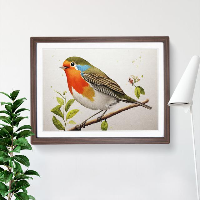 Exceptional Robin Bird - Single Picture Frame Print Marlow Home Co. Size: 46cm H x 64cm W x 2cm D, Frame Colour: Walnut on Productcaster.