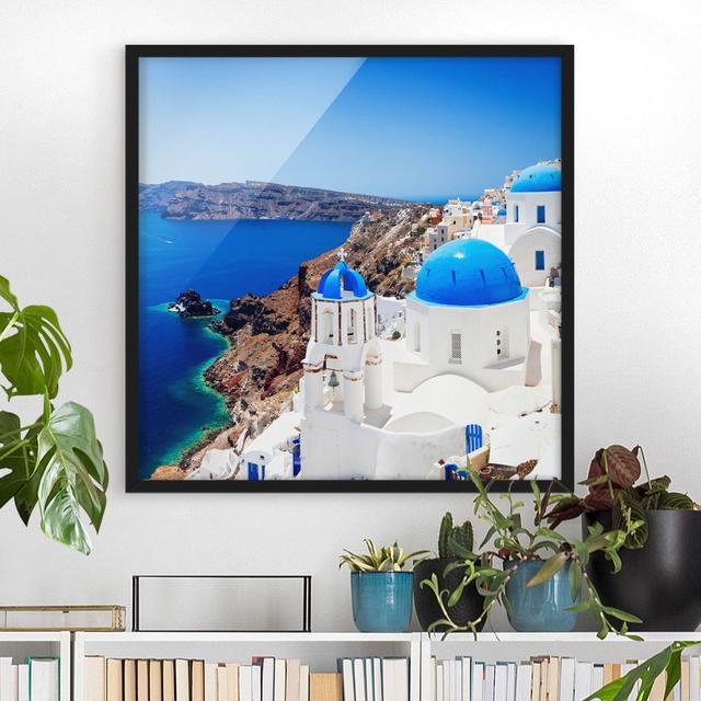 Picture With Frame - View Over Santorini - Square 1:1 Highland Dunes Frame Option: Black Framed, Size: 50cm H x 50cm W x 2cm D on Productcaster.