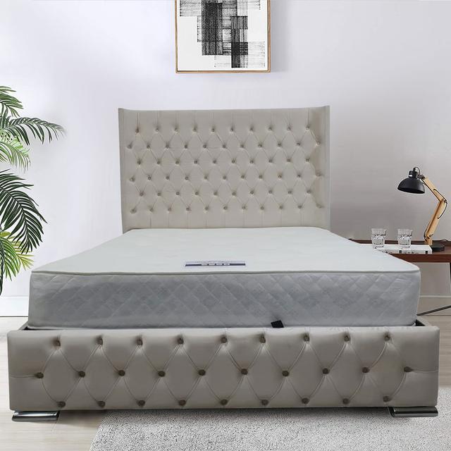 Isabella Plush Fabric Upholsteredbed Rosalind Wheeler Colour: Black Plush, Size: Kingsize (5') on Productcaster.