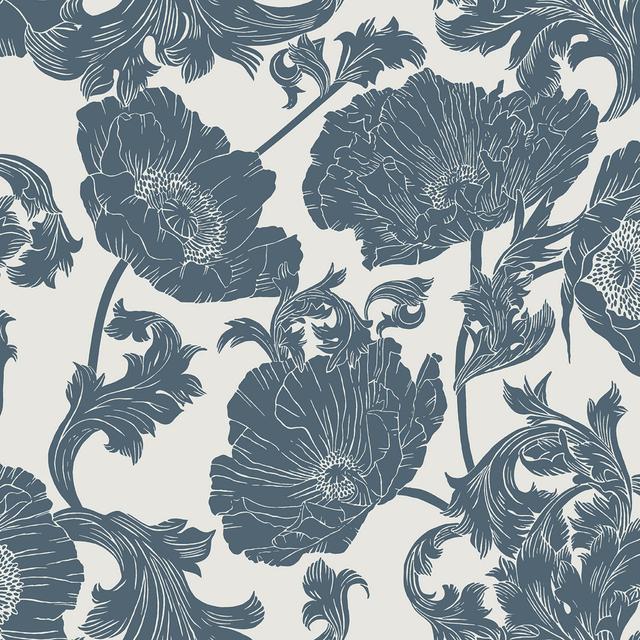 Papaver Large Floral Trail 10m x 53cm Wallpaper Roll Ophelia & Co. Colour: Blue/White on Productcaster.