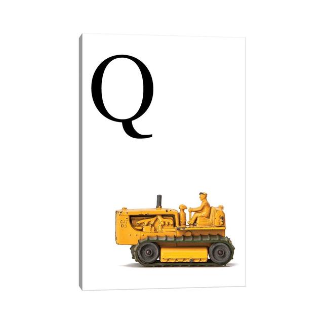 Q Bulldozer Yellow White Letter - Print on Canvas Williston Forge Size: 45.72cm H x 30.48cm W x 1.91cm D, Format: Wrapped Canvas on Productcaster.