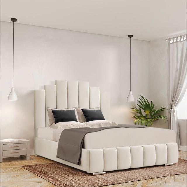 Chazlynn Upholstered Standard Bed Ivy Bronx Colour: Cream, Size: UK King - DE 150 x 200 cm on Productcaster.