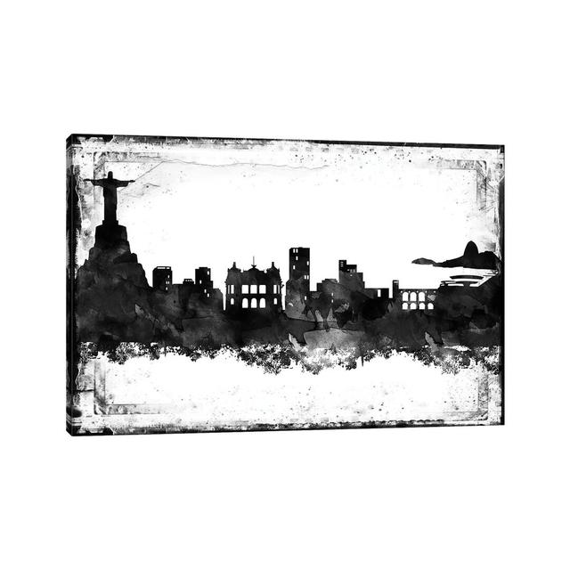 Rio Black And White Framed Skylines Ivy Bronx Size: 101.6cm H x 152.4cm W x 3.81cm D, Format: Wrapped Canvas on Productcaster.