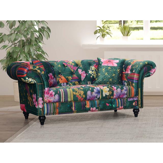 Camaury Velvet Patchwork Sofa Latitude Vive Upholstery Colour: Anna Green, Size: 79cm H x 187cm W x 94cm D on Productcaster.