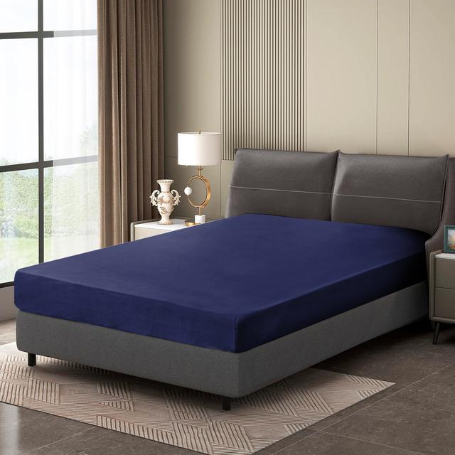 Super Soft Extra Deep Fitted Sheet 17 Stories Colour: Navy, Size: Single (3') on Productcaster.