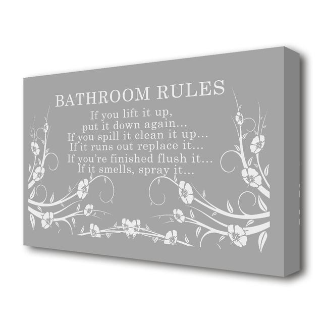 Bathroom Rules 2 - Wrapped Canvas Typography Print East Urban Home Size: 101.6 cm H x 142.2 cm W on Productcaster.