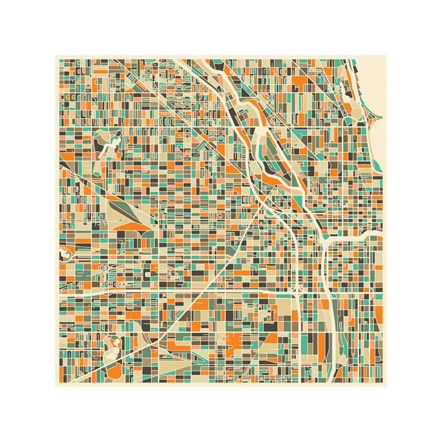 'Abstract City Map of Chicago' Graphic Art on Wrapped Canvas East Urban Home Size: 45.72cm H x 45.72cm W x 3.81cm D, Format: White Framed Canvas on Productcaster.