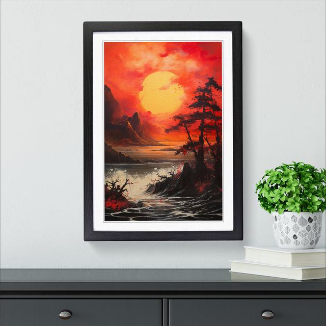 Japanese Sunset Gestural - Single Picture Frame Print on Wood Alpen Home Size: 46cm H x 34cm W x 2cm D, Frame Colour: Black on Productcaster.