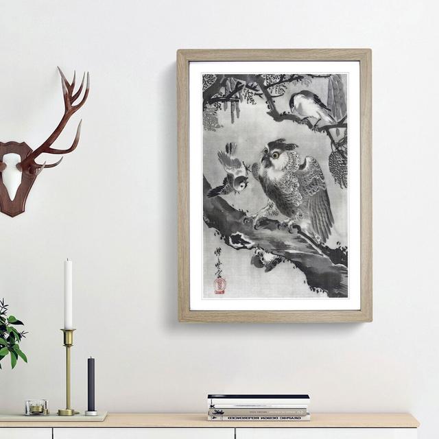 Birds with an Owl by Kawanabe Kyosai - Picture Frame Painting Print East Urban Home Size: 65cm H x 48cm W x 2cm D, Frame Option: Oak Framed on Productcaster.