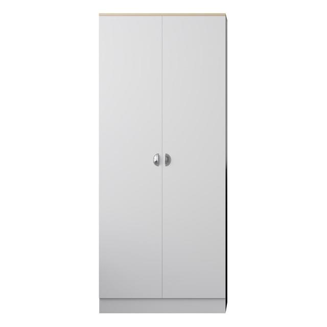 Lyal Esher 2 Door Double Wardrobe - Matt Finish, Oak Effect Top. Polished Chrome Cup Handles 17 Stories Finish: White on Productcaster.