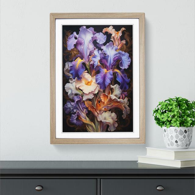 Iris Flower Rococo Marlow Home Co. Size: 34cm H x 25cm W x 2cm D, Format: Oak Framed on Productcaster.