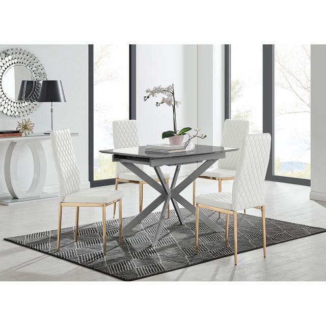 Lira 120Cm Grey Metal Extending Dining Table & 4 Black Milan Gold Leg Chairs Furniture Box Colour (Chair): White/Gold on Productcaster.