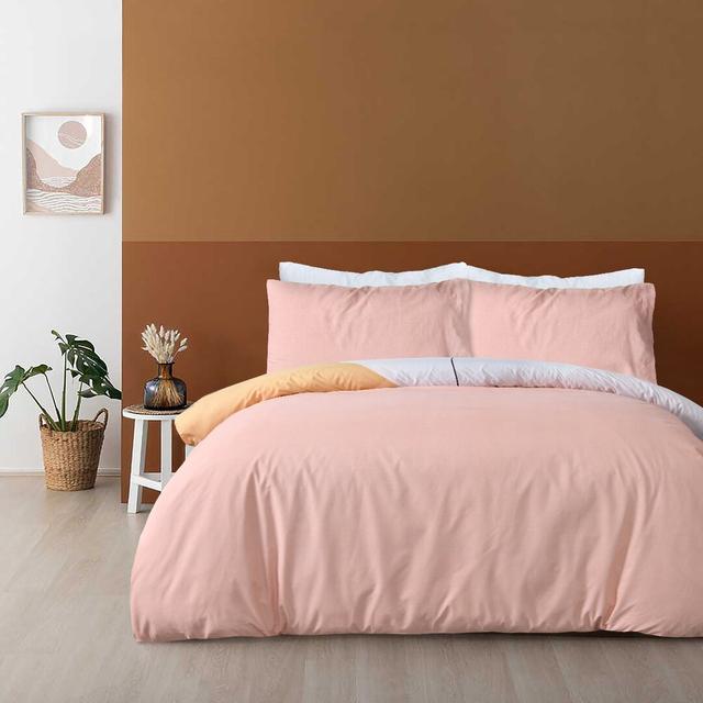 Karan 56 TC Reversible Duvet Cover Set George Oliver Colour: Pink/Yellow/White, Size: King Duvet Cover + 2 Standard Pillowcases on Productcaster.