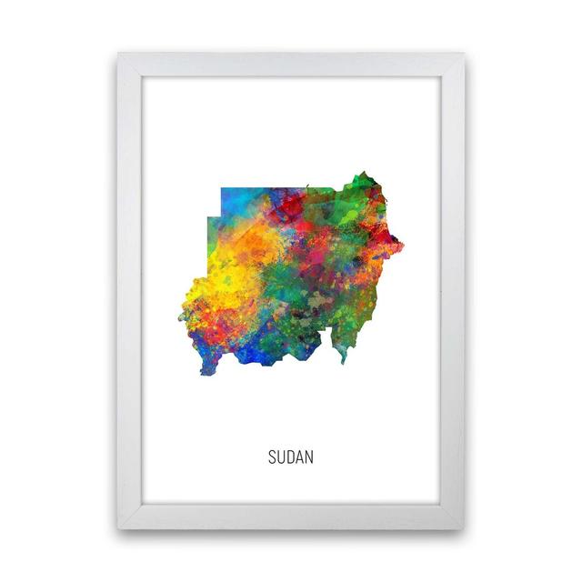 Sudan Watercolour Map by Michael Tompsett - Print Latitude Run Format: White Framed, Size: 88cm H x 64cm W x 3cm D on Productcaster.