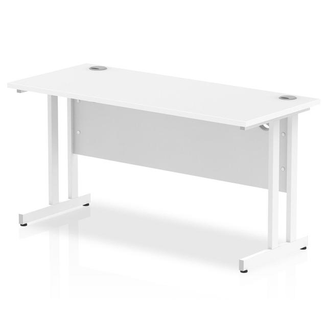 Impulse Rectangular Computer Desk Inbox Zero Top Colour: White, Size: 73cm H x 140cm W x 60cm D, Frame Colour: White on Productcaster.