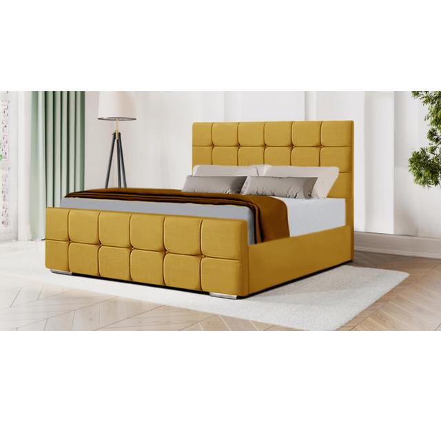 Upholstered Panel Bed Ivy Bronx Size: Double, Colour: Yellow Mustard on Productcaster.