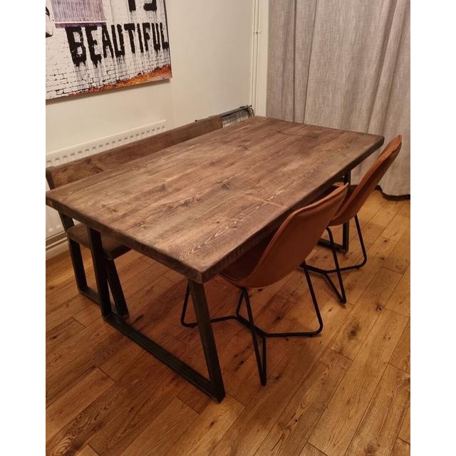 Solid Wood Top Metal Base Dining Table TRL Handmade Furniture Size: 80 x 240 x 80cm on Productcaster.