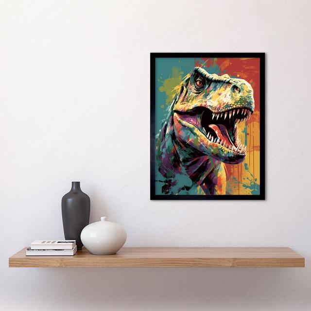 Udel Roaring T-Rex Multicoloured Dinosaur Portrait - Print Happy Larry on Productcaster.