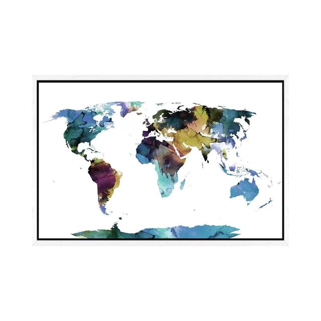 Multicolour World Map - Print on Canvas Ebern Designs Size: 66.04cm H x 101.6cm W x 3.81cm D, Format: White Framed on Productcaster.