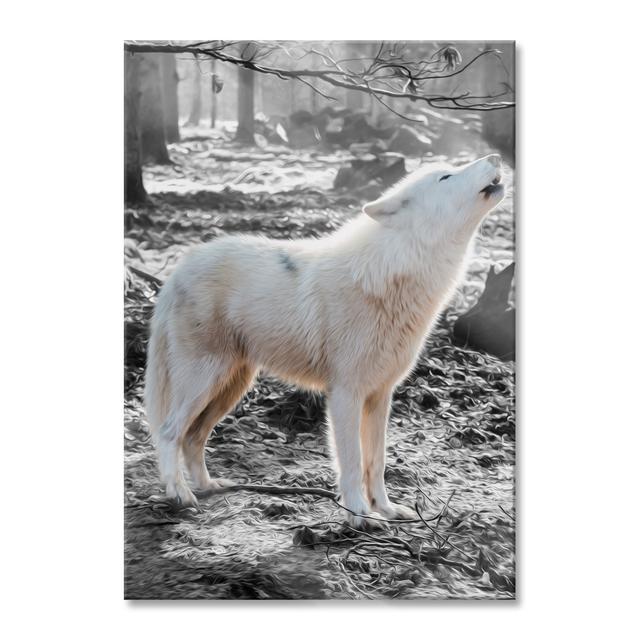 White Howling Wolf In The Forest - No Frame Print on Glass Union Rustic Size: 100cm H x 70cm W x 0.4cm D on Productcaster.