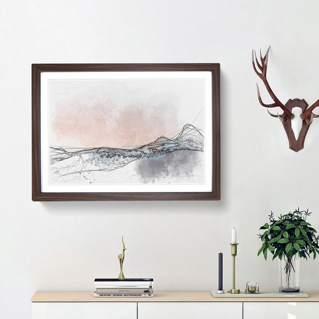 Sunrise Behind Grand Teton Sketch - Picture Frame Graphic Art Print East Urban Home Frame Option: Walnut Framed, Size: 62cm H x 87cm W x 2cm D on Productcaster.