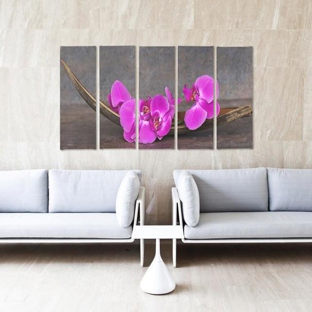 Pink Orchids - 5 Piece Wrapped Canvas Photograph Print Set Brayden Studio Size: 100cm H x 150cm W on Productcaster.