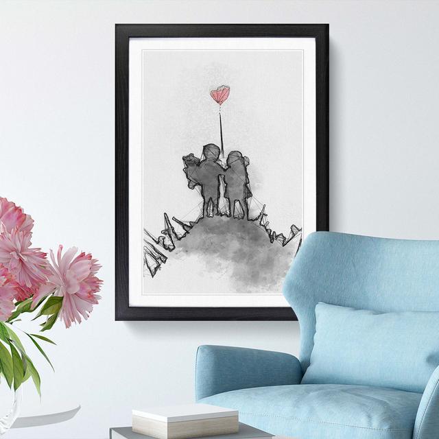 Boy & Girl with Red Balloon in Abstract - Picture Frame Painting Print on MDF East Urban Home Frame Option: Black Framed, Size: 87cm H x 62cm W x 2cm on Productcaster.