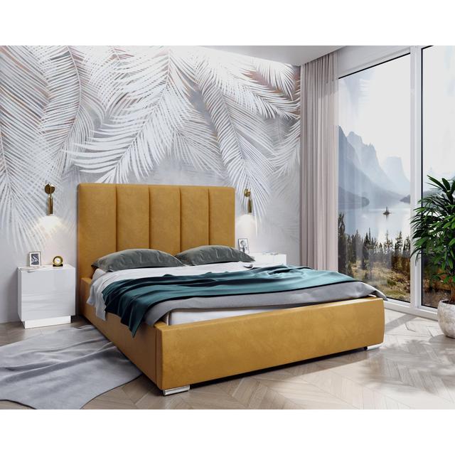 Aalani Upholstered Bed Frame Canora Grey Colour: Yellow, Bed Size: 180 x 200cm on Productcaster.