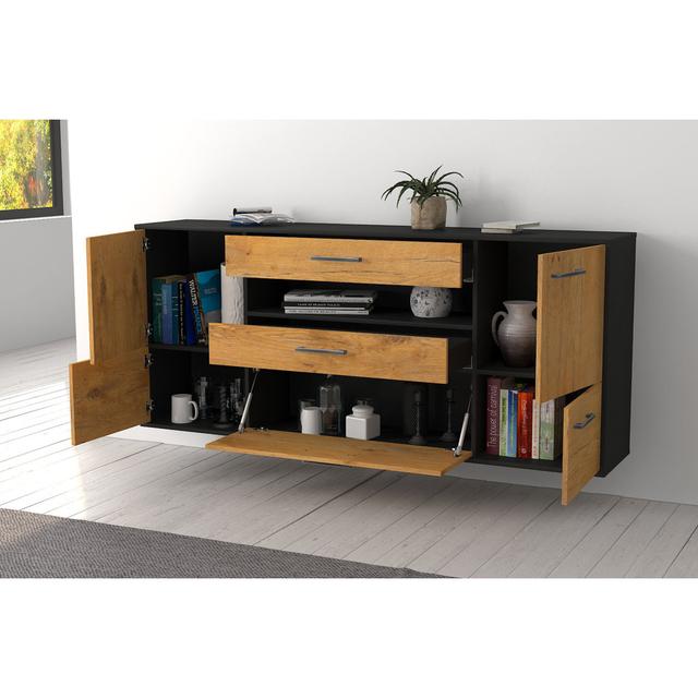 Beitz sideboard; Color: Black/Anthracite; Flying/Metal handles; Dimensions: 180cm x 79cm x 35cm Brayden Studio Colour: Pine/Anthracite on Productcaster.