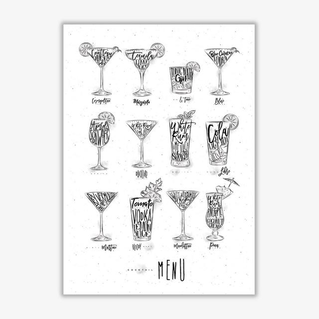 'Cocktails Menu' Graphic Art East Urban Home Size: 30 cm H x 21 cm W x 1 cm D, Format: No Frame on Productcaster.