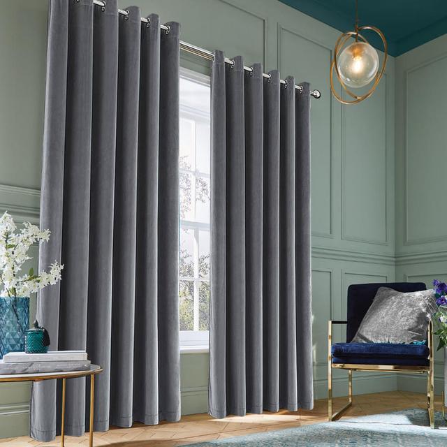 Alsey 100% Crushed Velvet Eyelet Semi Sheer Luxury Window Drapes Curtain Fairmont Park Colour: Grey, Panel Size: 168 W x 137 D cm on Productcaster.