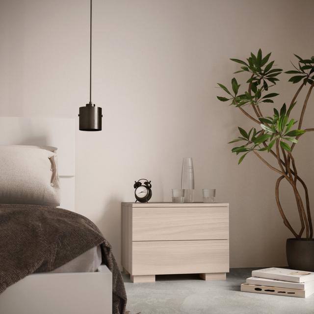 Leonardo - Modern and linear nightstand assembled Latitude Run Colour: Elm on Productcaster.