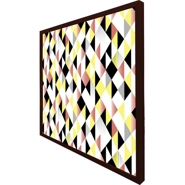 Arved Yellow, Pink & Black Geometric Pattern - Single Picture Frame Print Metro Lane Size: 61cm H x 61cm W x 4cm D, Frame Colour: Brown Framed on Productcaster.