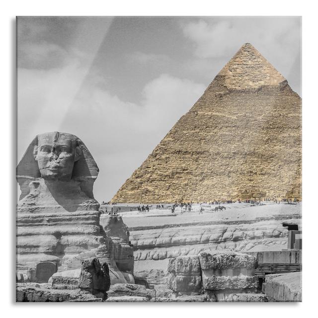 Sphinx in Front of Pyramid - Unframed Photograph on Glass Union Rustic Size: 60cm H x 60cm W x 0.4cm D on Productcaster.