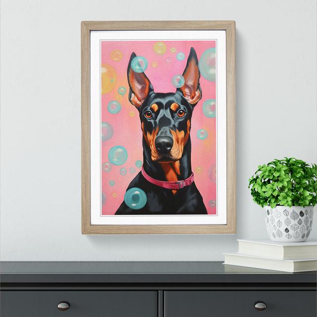 Dobermann Bubble Gum Gemälde - Einzelner Bilderrahmen Kunstdrucke auf Holz Marlow Home Co. Format: Eiche, Größe: 34" H x 25" B x 2" T on Productcaster.