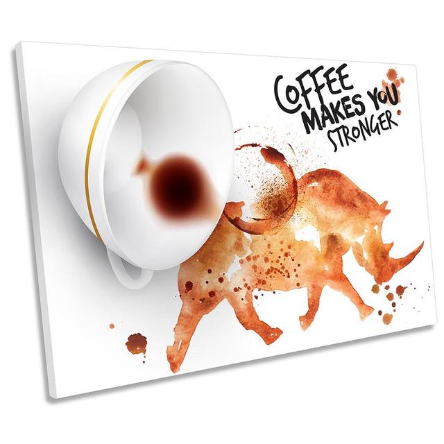 Coffee Stronger Rhino CANVAS WALL ART Print Picture White Happy Larry Size: 50.8cm H x 76.2cm W x 2cm D on Productcaster.