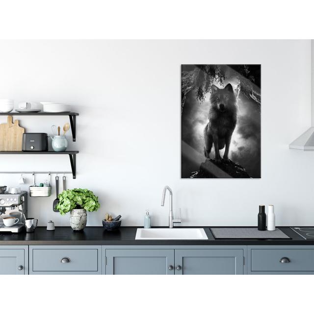 Angry Wolf in a Thunderstorm at the Entrance to the Cave - Unframed Photograph on Glass Union Rustic Size: 100cm H x 70cm W x 0.4cm D on Productcaster.