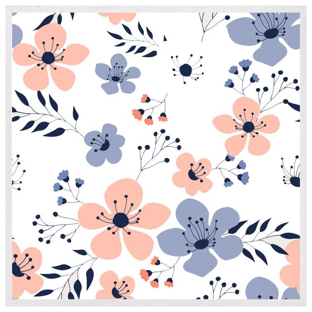 Wainscott Pink & Blue Flowers - Single Picture Frame Art Prints ClassicLiving Size: 41cm H x 41cm W x 4cm D, Format: Grey Framed on Productcaster.