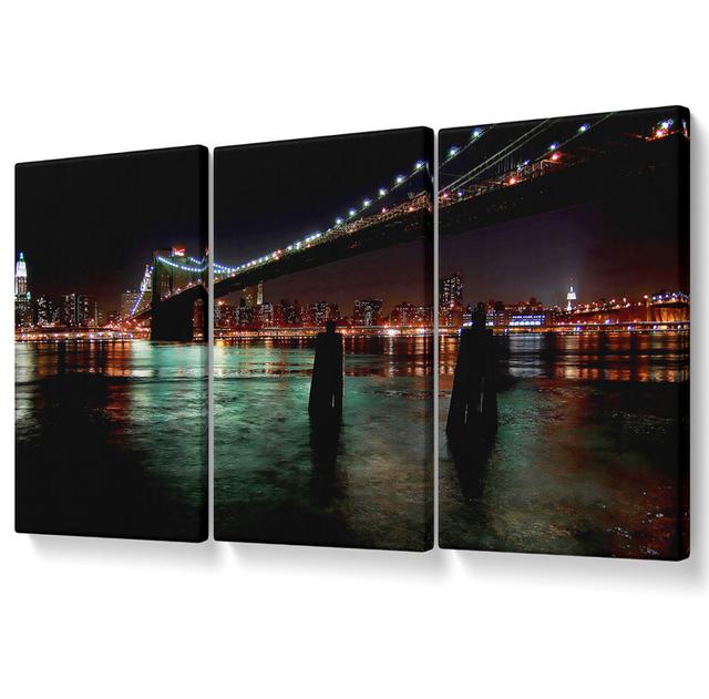 New York View from the Waters Edge - 3 Piece Wrapped Canvas Graphic Art Ebern Designs Size: 142.2cm H x 304.8cm W on Productcaster.